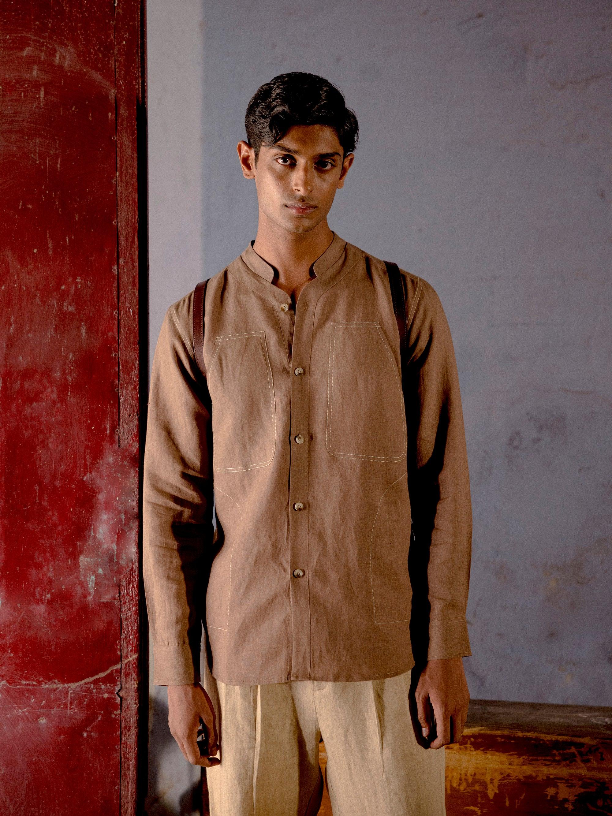 Linen Collarless Shirt main image 1