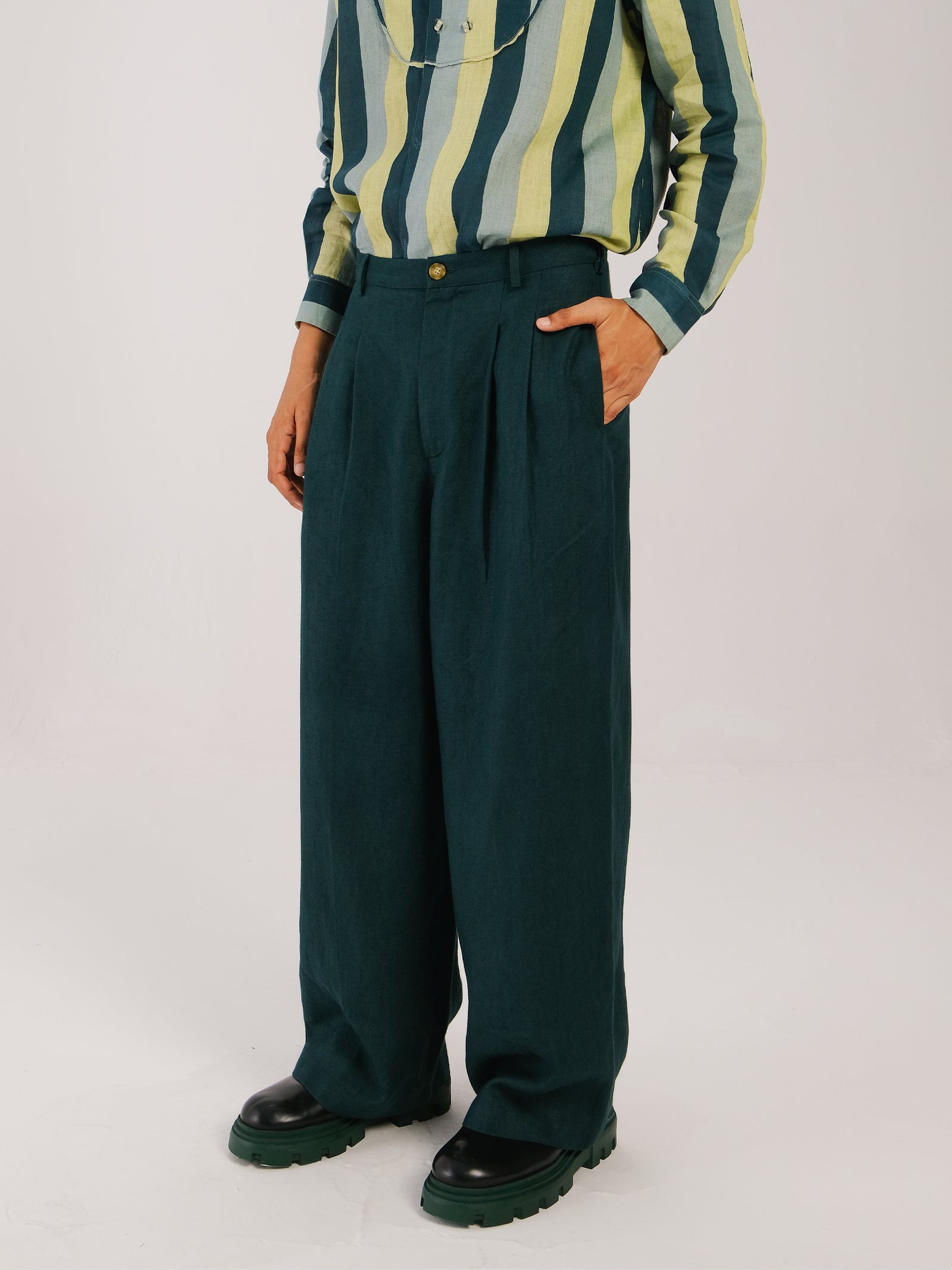 colon CPT-20 2out-pleats slacks D.GRY 3 Double Pleat Pant XL
