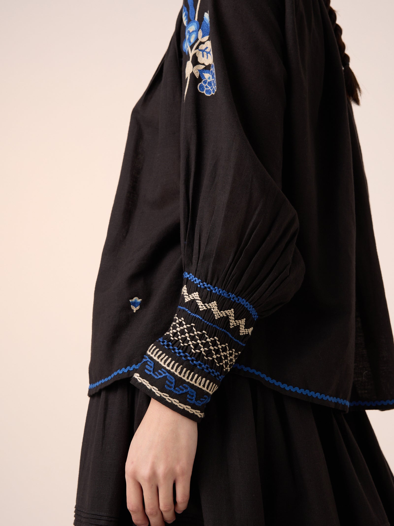 Farmer Top - Black Embroidery – Cord Studio