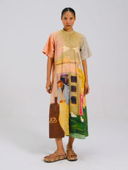Morning Coffee Print A-Line Long Dress - Cord Studio