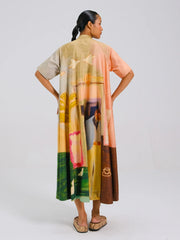 Morning Coffee Print A-Line Long Dress - Cord Studio