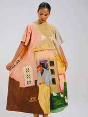 Morning Coffee Print A-Line Long Dress - Cord Studio