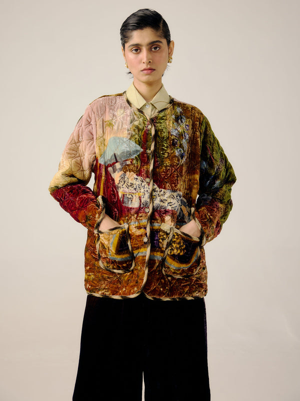 Collarless Quilted Jacket