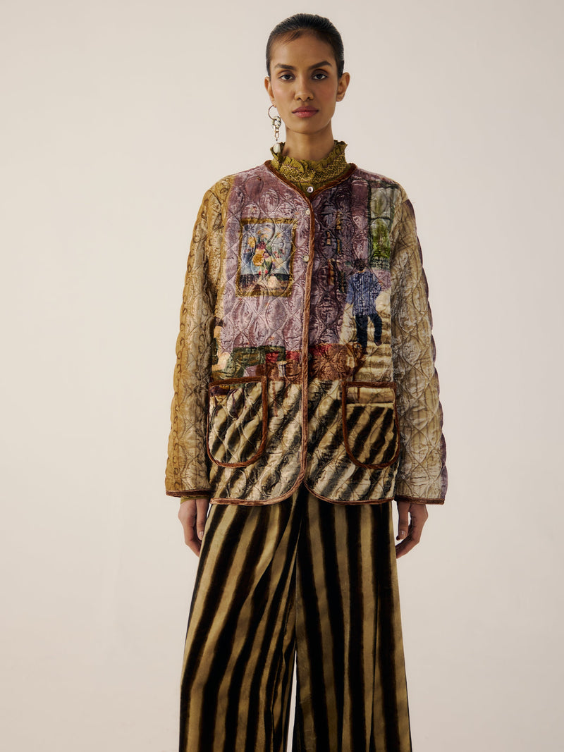 Collarless Quilted Jacket