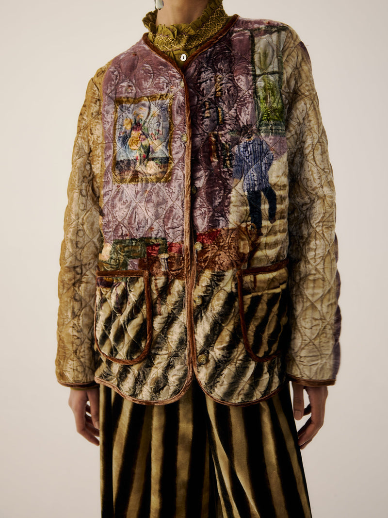 Collarless Quilted Jacket