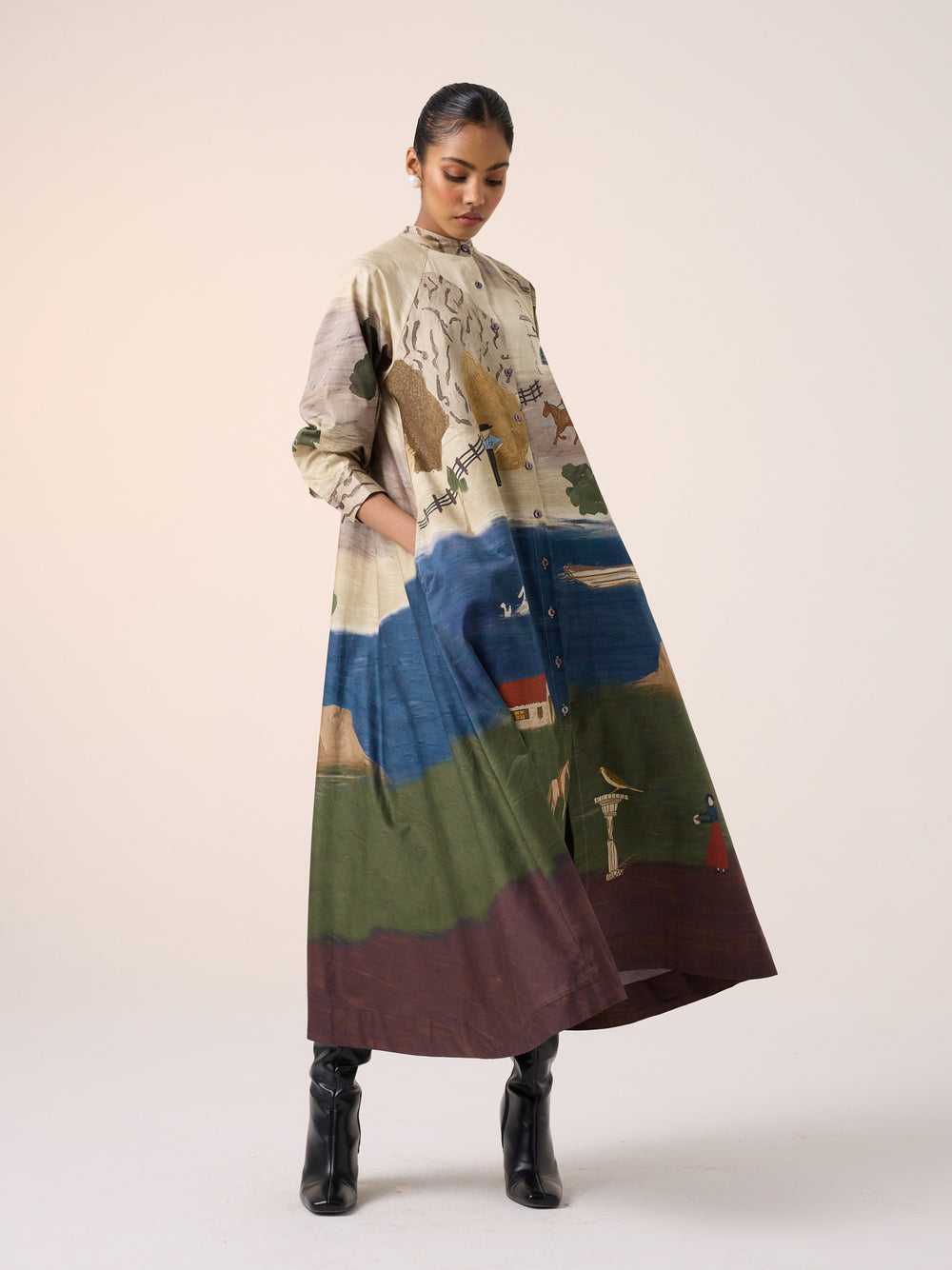 CORD A-line long dress for a Christmas house party