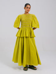 Lime Gaia Set – Silk Printed Top & Skirt | Cord Studio
