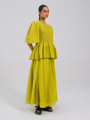 Lime Gaia Set – Silk Printed Top & Skirt | Cord Studio