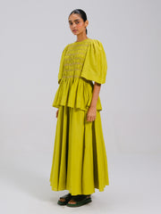 Lime Gaia Set – Silk Printed Top & Skirt | Cord Studio