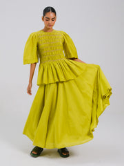 Lime Gaia Set – Silk Printed Top & Skirt | Cord Studio