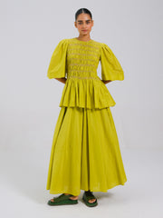 Lime Gaia Set – Silk Printed Top & Skirt | Cord Studio