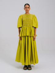 Lime Gaia Set – Silk Printed Top & Skirt | Cord Studio
