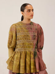 Gaia Top | Smoked Style Silk Peplum Top for Women