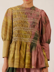 Gaia Top | Smoked Style Silk Peplum Top for Women