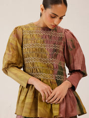 Gaia Top | Smoked Style Silk Peplum Top for Women