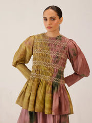 Gaia Top | Smoked Style Silk Peplum Top for Women