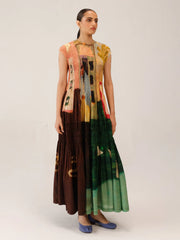 July Dress | Coffee Print Smocked Vintage Dress 