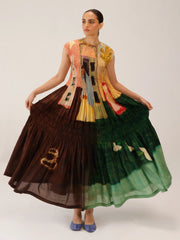 July Dress | Coffee Print Smocked Vintage Dress 