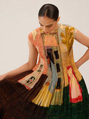 July Dress | Coffee Print Smocked Vintage Dress 