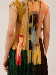 July Dress | Coffee Print Smocked Vintage Dress 