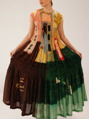 July Dress | Coffee Print Smocked Vintage Dress 