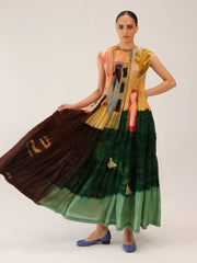 July Dress | Coffee Print Smocked Vintage Dress 