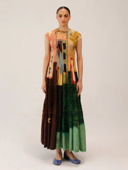 July Dress | Coffee Print Smocked Vintage Dress 