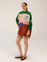 Loft Print Linen Mia Shirt | Modern Straight Fit Band Collar Shirt