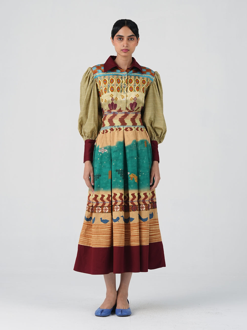 CORD Aida satin dress with bishop sleeves for holiday travel