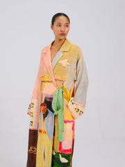 Coffee Printed Tie-Up Linen Dress