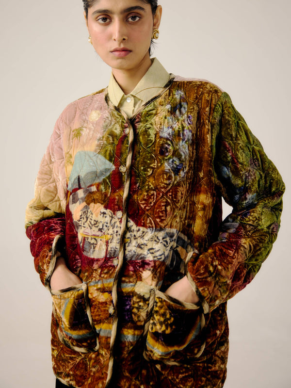 Collarless Quilted Jacket