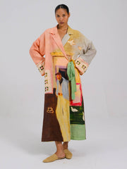 Coffee Printed Tie-Up Linen Dress