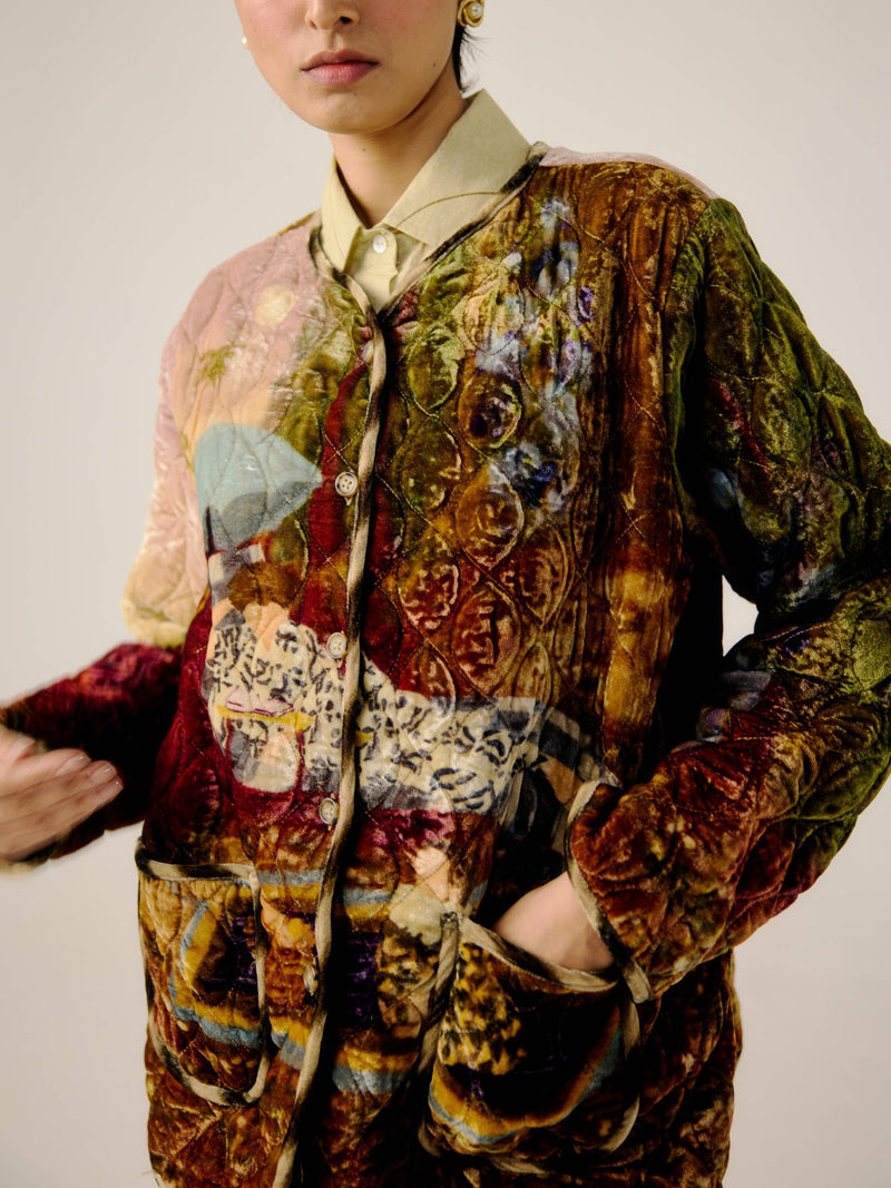 Collarless Quilted Jacket