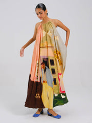Coffee Print Circle Long Dress