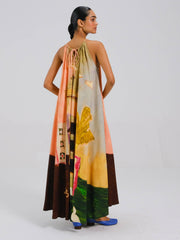 Coffee Print Circle Long Dress