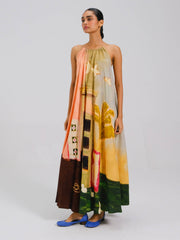 Coffee Print Circle Long Dress