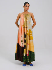 Coffee Print Circle Long Dress