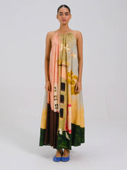 Coffee Print Circle Long Dress