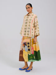 Panel Shirt Set(Panel Shirt + Wrap Skirt)