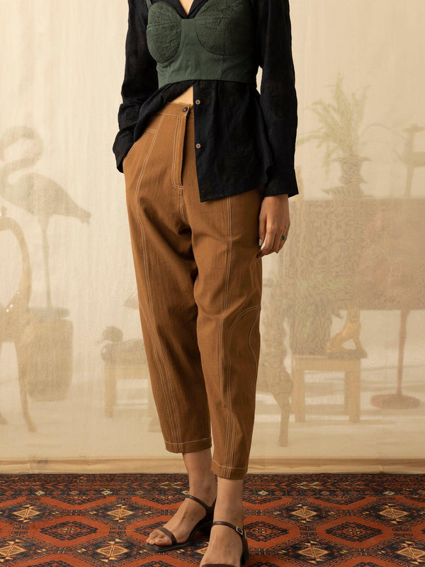 Florid Set (Coco Shirt + Emerald Bustier + Brown Top Stitch Pants)